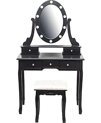 gaomon Vanity Desk with Mirror and Lights, Wood Makeup Dressing Table with Stool and 5 Drawers, Black