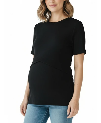 Motherhood Maternity Crew Neck Cross Over Nursing Short Sleeve Top