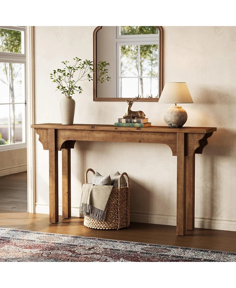 Tribesigns 63" Solid Wood Entryway Table, Mid-Century Modern Console Table for Living Room, Entrance, Hallway, Foyer