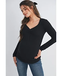 Hello Miz Maternity Long Sleeve Ribbed Sweetheart Neck Top