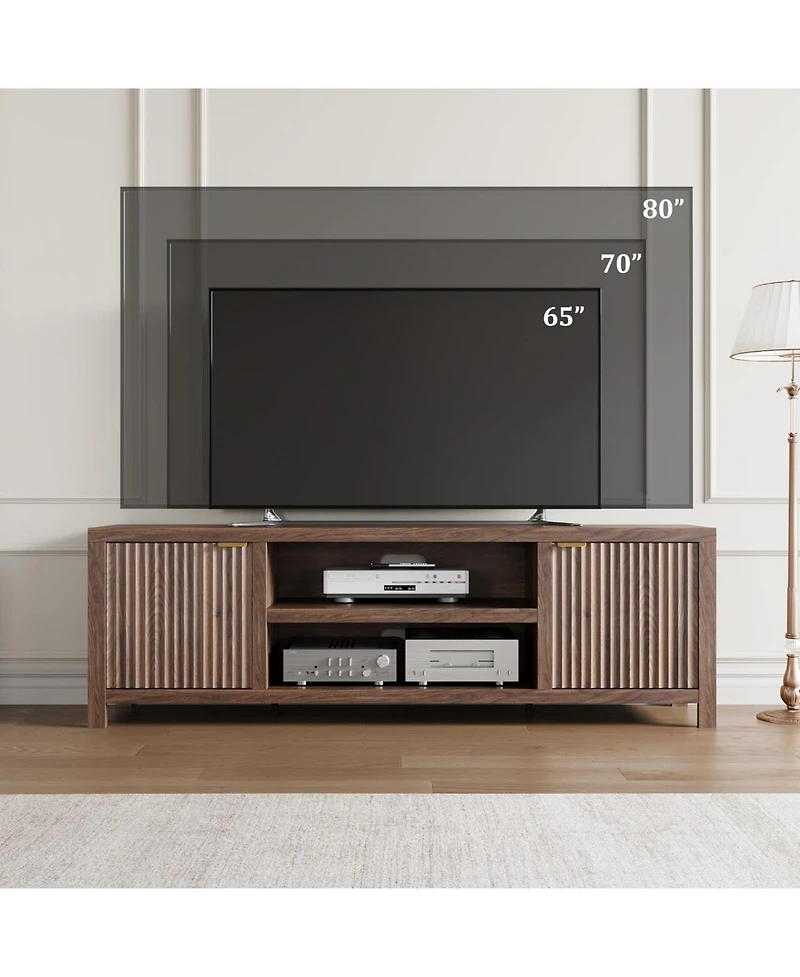 gaomon Fluted Tv Stand for 80 Inch Tv, Modern Entertainment Center with Storage & Gold Handles