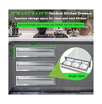gaomon 24" Outdoor Kitchen Drawers, Stainless Steel Single-Layer Flush Mount Bbq Drawers for Grill Station, Silver