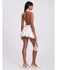 Miss Circle Women's Idalia Beaded Lace Trim Backless Halter Mini Dress