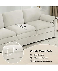 Streamdale Furniture Gray 89" Cozy Upholstered 3-Seater Oversized Comfy Cloud Sofa with Plush Double Cushions.