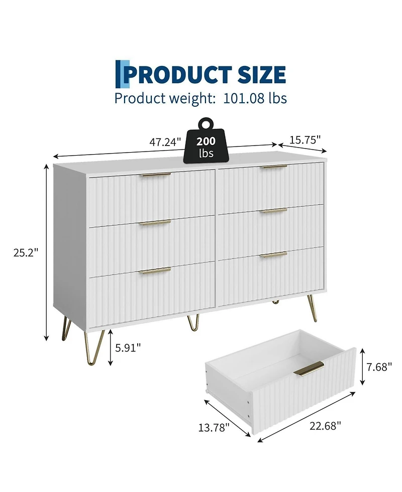 gaomon Fluted -Drawer Dresser for Bedroom