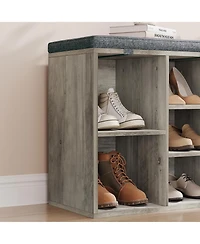 gaomon Entryway Shoe Bench with Storage and Cushioned Seat, Wooden Shoe Rack with Adjustable Shelves and Side Pockets