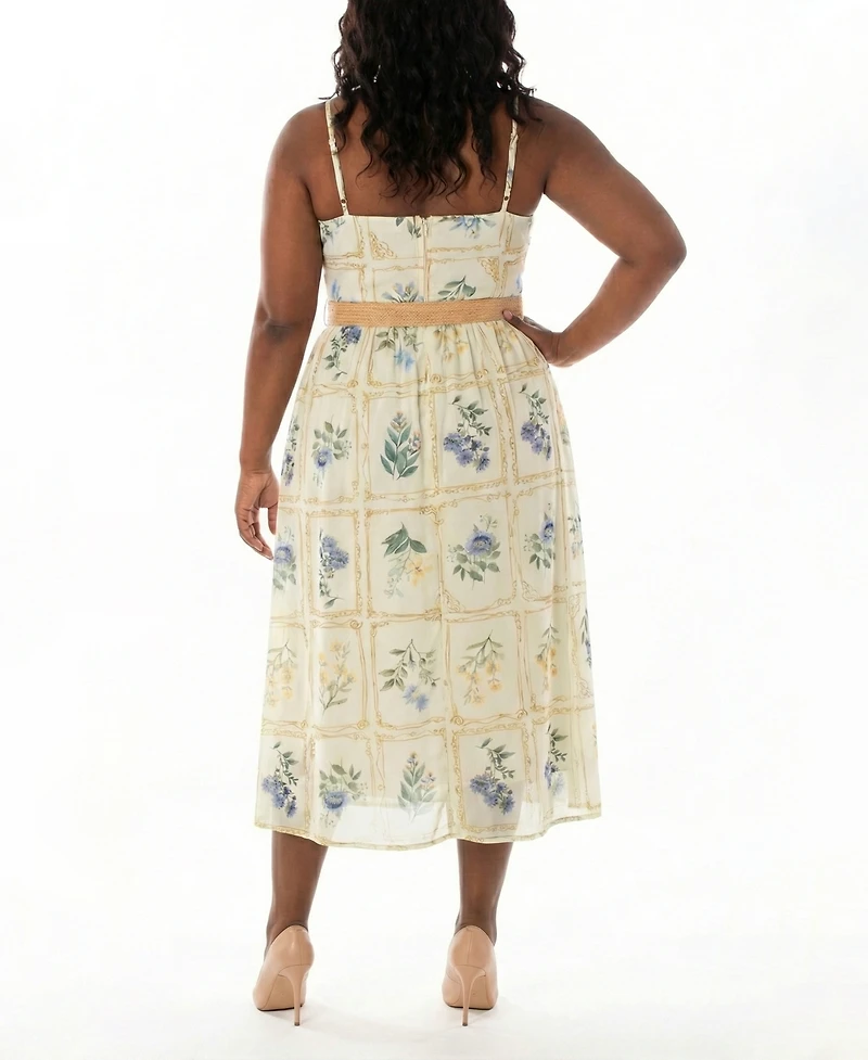 Taylor Plus Square Neck Belted Midi Dress