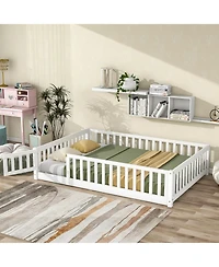 Streamdale Furniture Floor Bed with Fence & Door, Rubber Wood