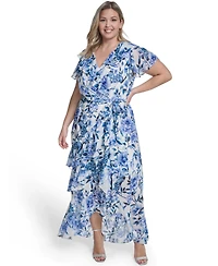Eliza J Plus Flutter Sleeve Ruffle Maxi Dress