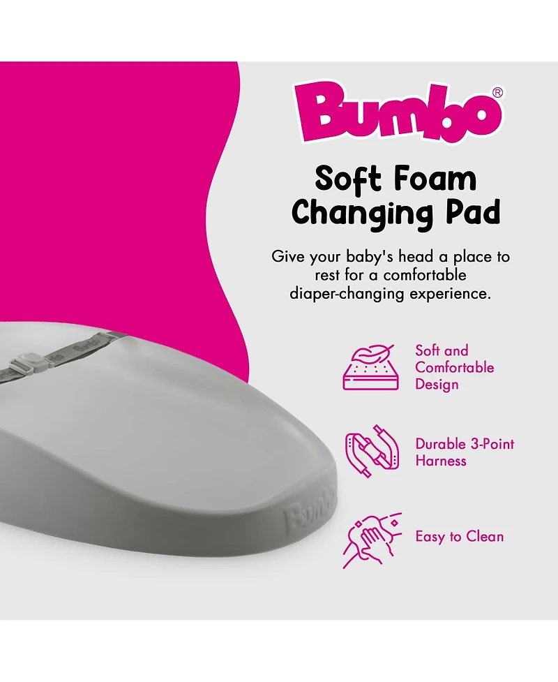 Bumbo Diaper Changing Pad, Ergonomic Baby Changing Mat with Safety Belt, Gray
