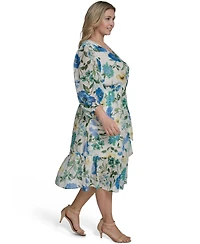 Jessica Howard Plus Balloon-Sleeve Tiered Midi Dress