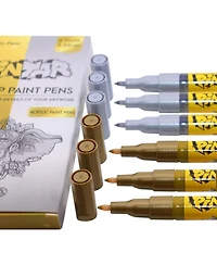 Pintar Acrylic Paint Markers - Pack of 6 Gold & Silver with 0.7 mm Tips