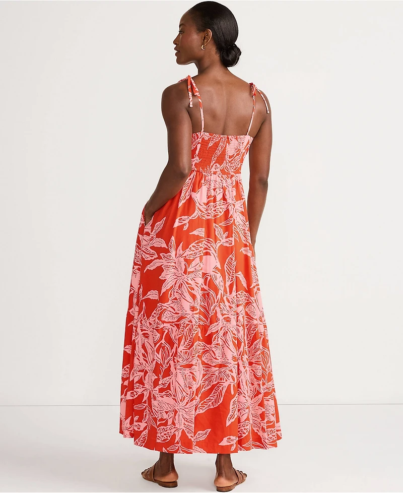 Lands' End Women's Cotton Voile Vneck Tie Strap Maxi Dress