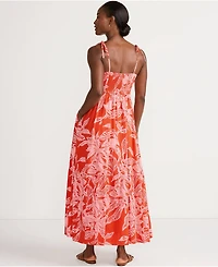 Lands' End Women's Cotton Voile Vneck Tie Strap Maxi Dress