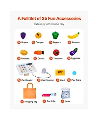 Slickblue 2-in-1 Wooden Puppet Theater and Reversible Grocery Playset