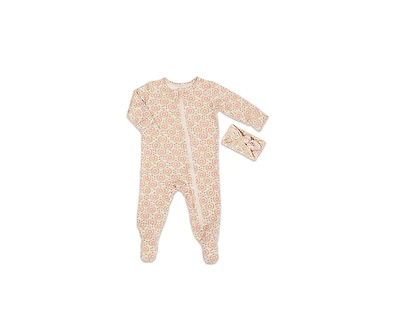 Baby Grey by Everly Girls Zip Long Sleeve Footie & Head Wrap Set