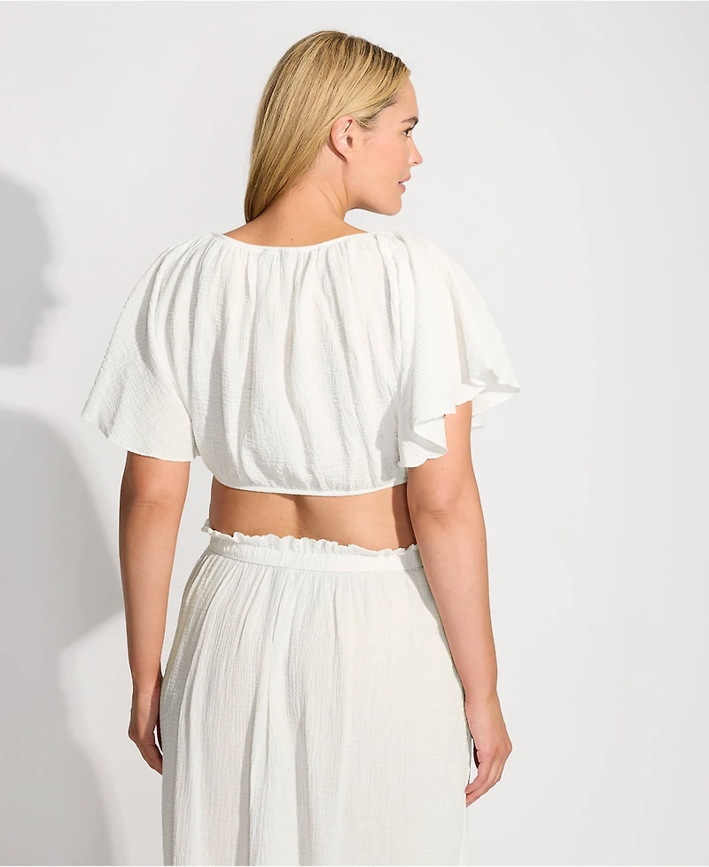 Lands' End Plus Cotton Gauze Dolman Sleeve Crop Cover Up Top