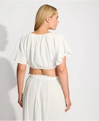 Lands' End Plus Cotton Gauze Dolman Sleeve Crop Cover Up Top