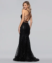 Blondie Nites Juniors' Long Sweetheart Neck Lace-Up Back Ball Gown