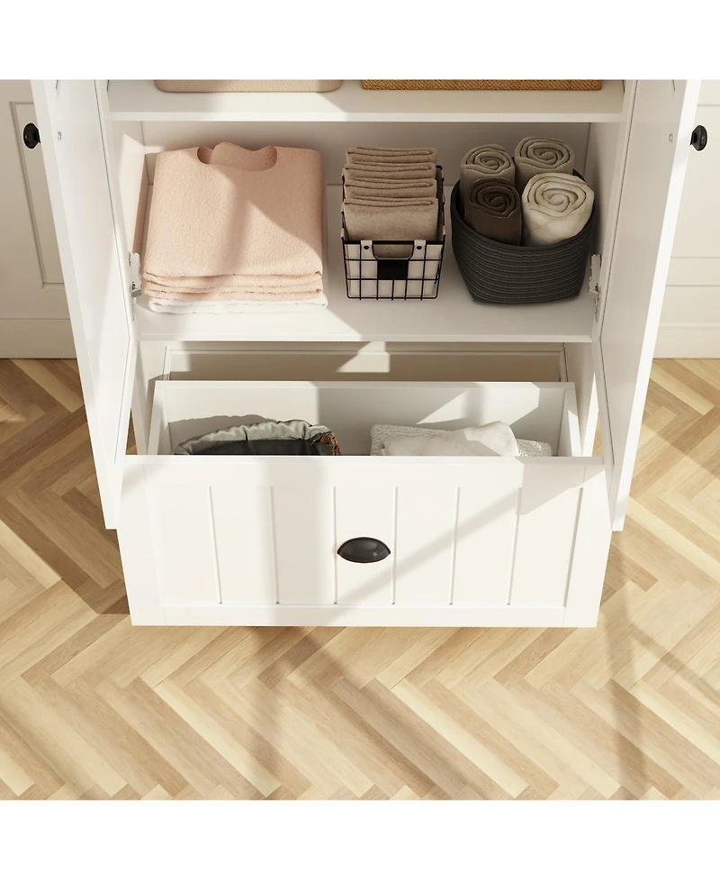 Homsee Modern gray white wood grain glass 6-door 3-drawer cabinet, storage cabinet, pantry