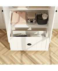 Homsee Modern gray white wood grain glass 6-door 3-drawer cabinet, storage cabinet, pantry