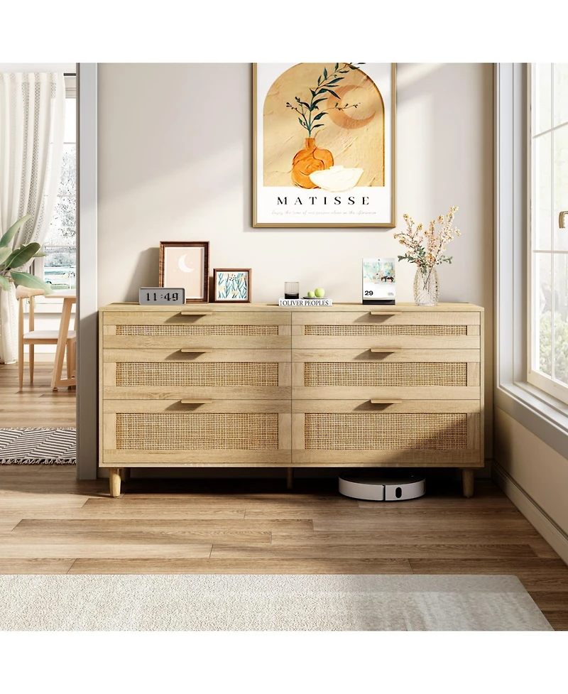 Streamdale Furniture 59" Rattan Dresser with 6 Drawers