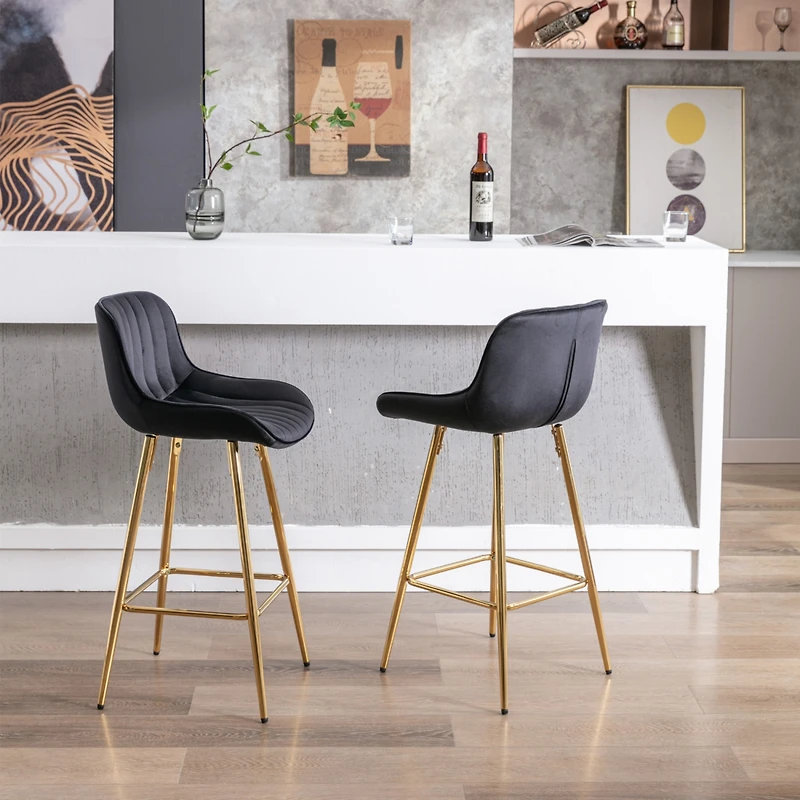 Streamdale Furniture Modern Velvet Counter Stools with Gold Legs (Set of 2)