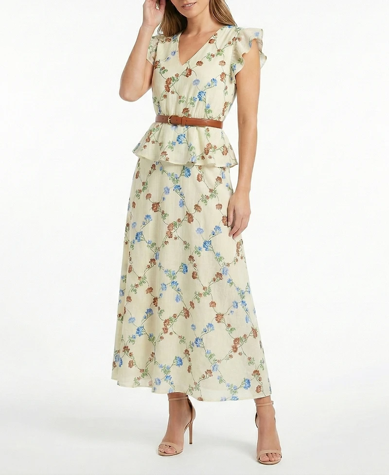 Taylor Women's Belted V-Neck Peplum Dress