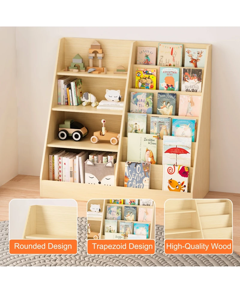 Streamdale Furniture Kids Bookshelf & Toy Storage Organizer - 4 Tier Wooden Bookcase (Natural