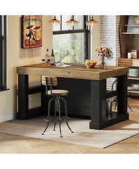 Tribesigns Bar Table, 55-Inch Counter Height Pub Table with Storage Shelves, High Top Kitchen Dining Rectangle Wood Home Unit