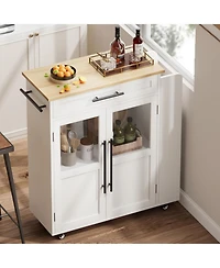 gaomon “42″ Kitchen Island Cart with Wood Top, Shelves & Locking Wheels”