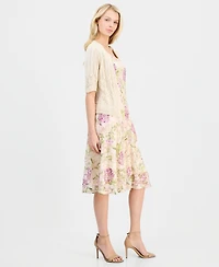 Robbie Bee Women's Printed Fit & Flare Dress Shrug