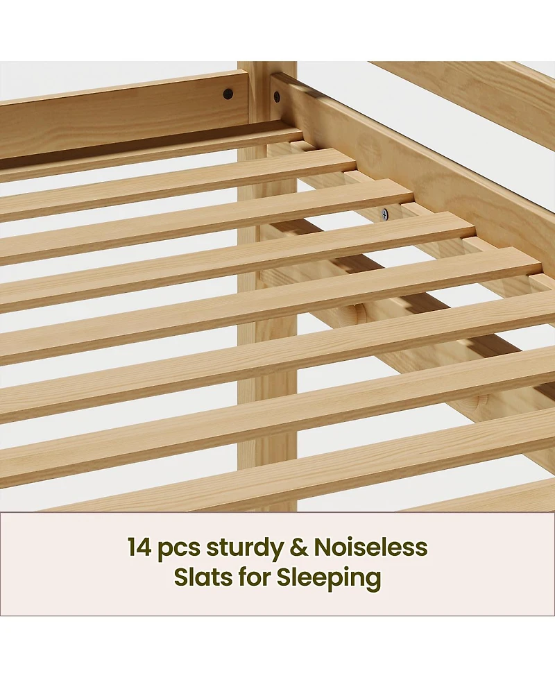 Streamdale Furniture Low Loft Bed with Led Lighting, Solid Wood