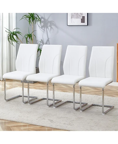 Streamdale Furniture Set of 4 White Pu Dining Chairs with High Backrest and Sturdy Legs