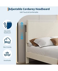 gaomon Bed Frame with Usb Charging Station, Corduroy Upholstered Platform Adjustable Storage Headboard