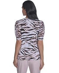Calvin Klein Petite Puff-Sleeve Mixed Media Top
