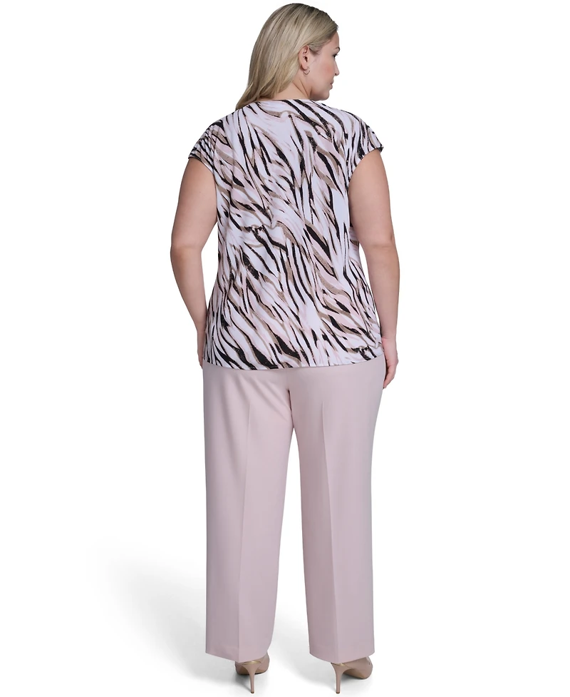 Calvin Klein Plus Printed Cap Sleeve Cowl Neck Top