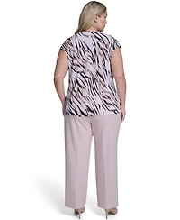 Calvin Klein Plus Printed Cap Sleeve Cowl Neck Top