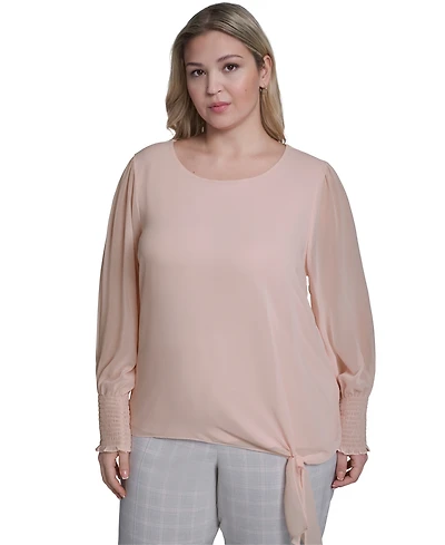Calvin Klein Plus Mixed Media Long-Sleeve Top