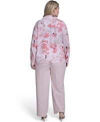 Calvin Klein Plus Printed Long-Sleeve Ruffle-Front Top