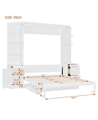 Streamdale Furniture Queen Murphy Bed with Desk, Storage, Cabinets, Hidden Wall Bed, Lights