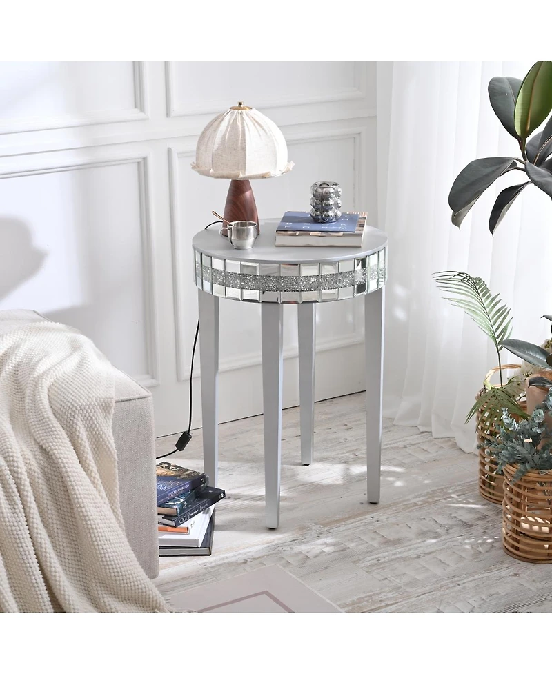 Streamdale Furniture Artisanal Round Mirror Breakfast Table with Diamond-Cut Pedestal