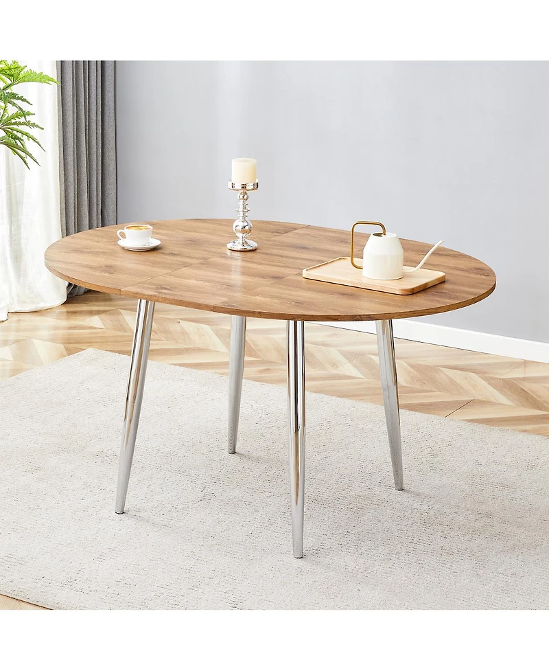 Streamdale Furniture Retractable Wood Grain Mdf Tabletop with Silver Metal Legs