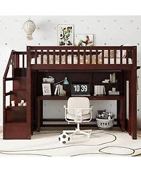 Streamdale Furniture Twin Loft Bed with Desk, Storage Shelf & Stairs, Espresso