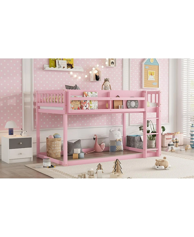 Streamdale Furniture Low Twin Over Twin Bunk Bed with Ladder, Solid Wood