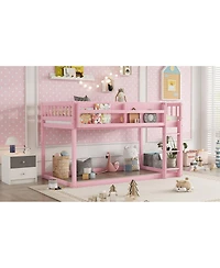 Streamdale Furniture Low Twin Over Twin Bunk Bed with Ladder, Solid Wood