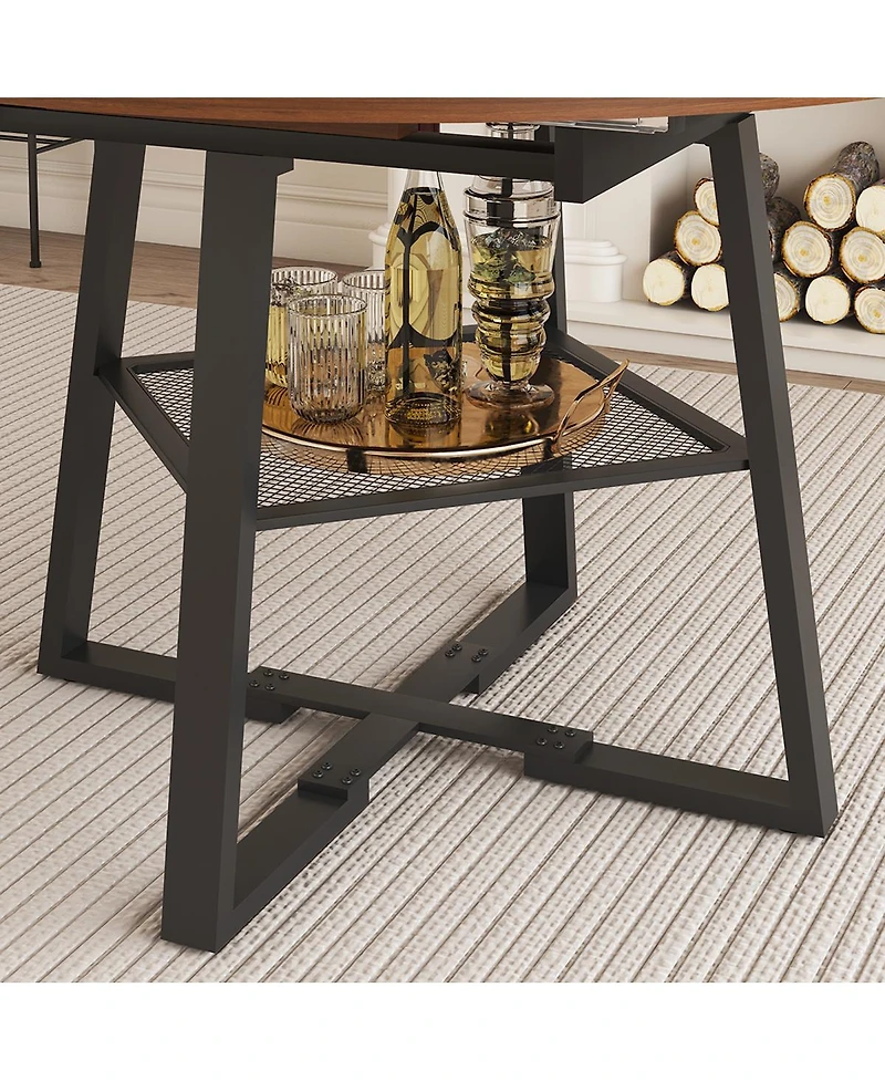 Streamdale Furniture 47" Extendable Round Dining Table with Storage, Walnut Finish & Metal Frame