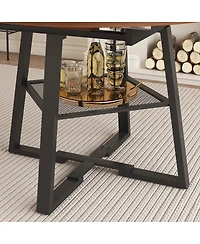 Streamdale Furniture 47" Extendable Round Dining Table with Storage, Walnut Finish & Metal Frame