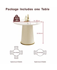 Streamdale Furniture Modern 35.43" Round Dining Table, Glossy Sintered Stone Top, Pu Leather Pedestal