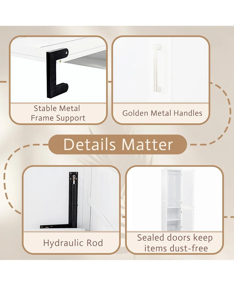 Streamdale Furniture Queen Size Wood Murphy Bed with Wardrobe & Desk